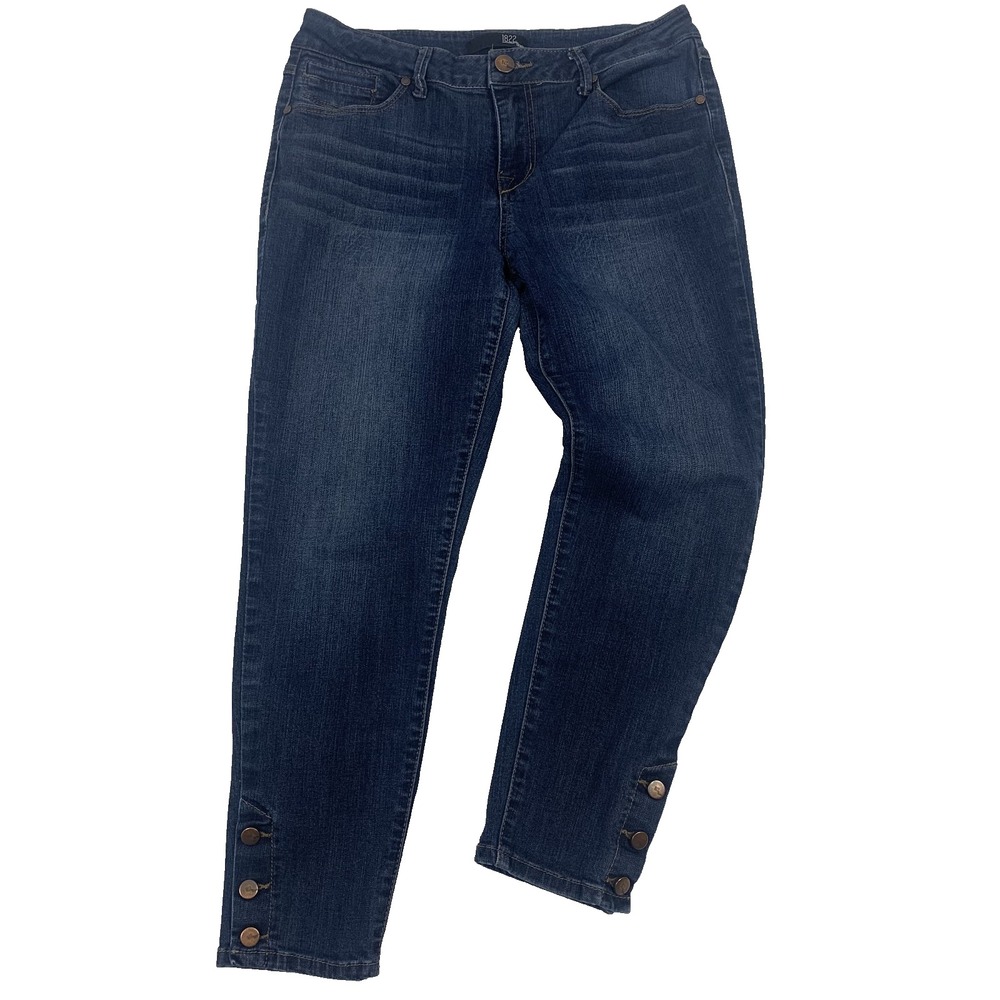 1822 Denim Womens 10 Distressed Ankle Button Leg Blue Jeans Mid Rise Regular